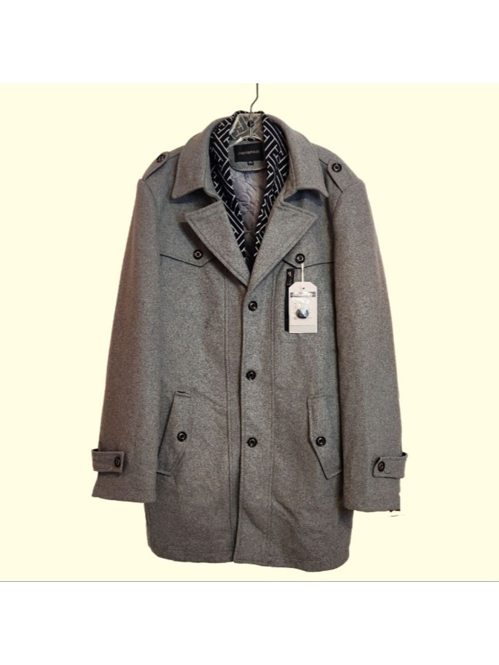 Amazon Wool Blend Trench Pea Coat Grey 2X-Large
